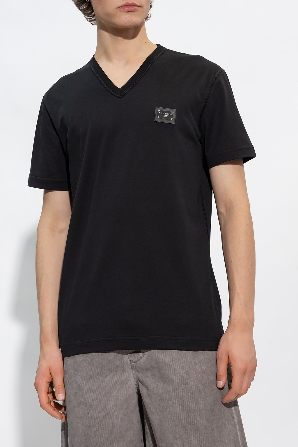 Tシャツ・カットソー DOLCE  GABBANA Men T Shirts G8PT1T G7F2I N0000 Black Cotton T-shirt with logo embroidery in Black for Men